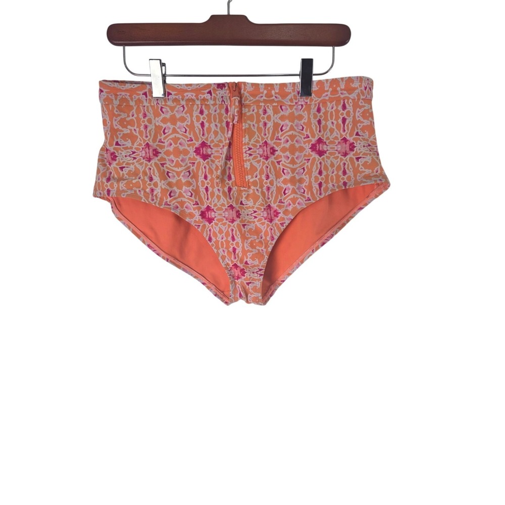 Adore Me Swim‎ Bottoms 1x Womens Plus Size Orange White Geometric Beach Lake